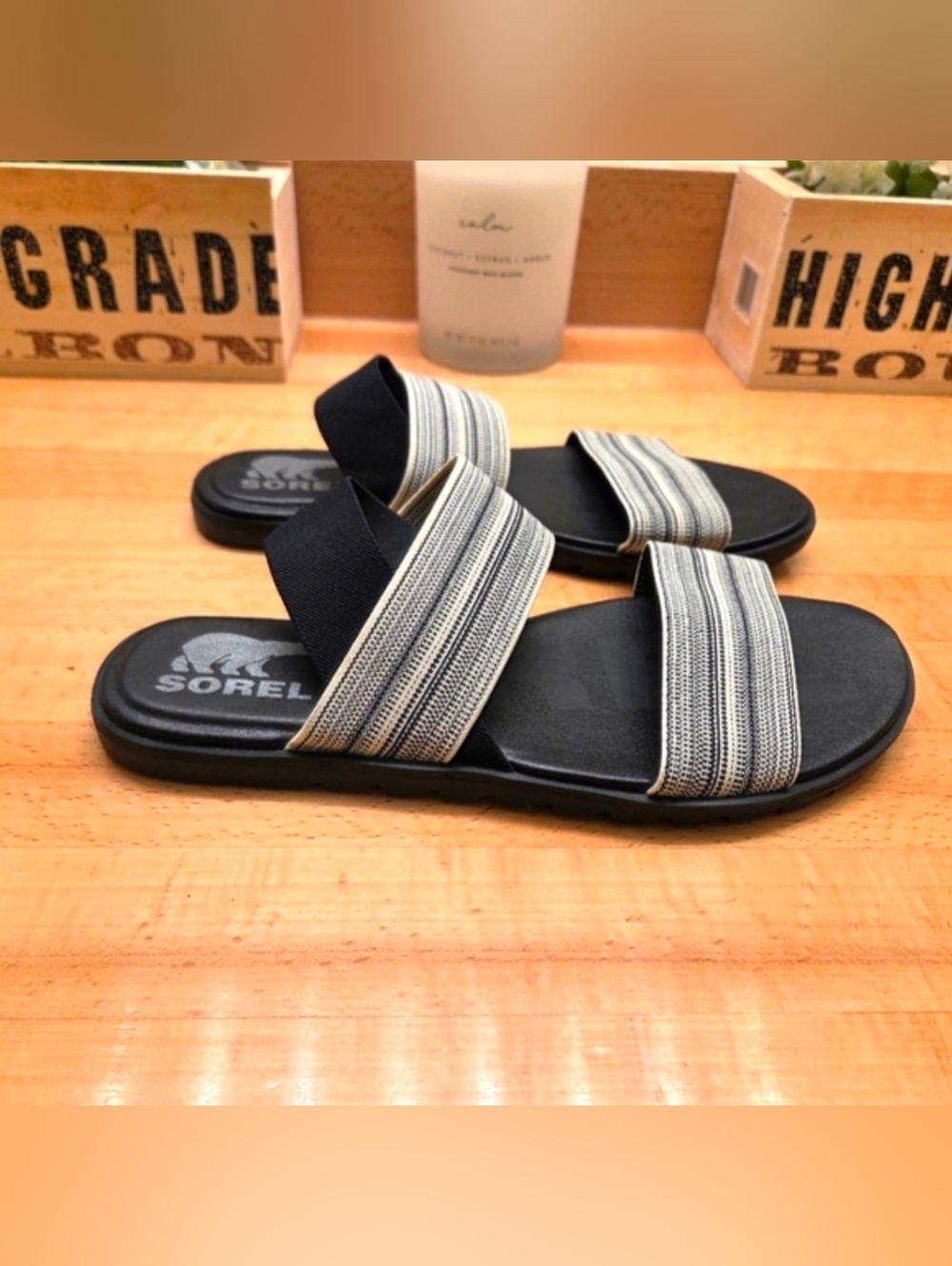 SOREL Ella Sling Back Sandals Black/Cream Womens Size 8.5 EUC